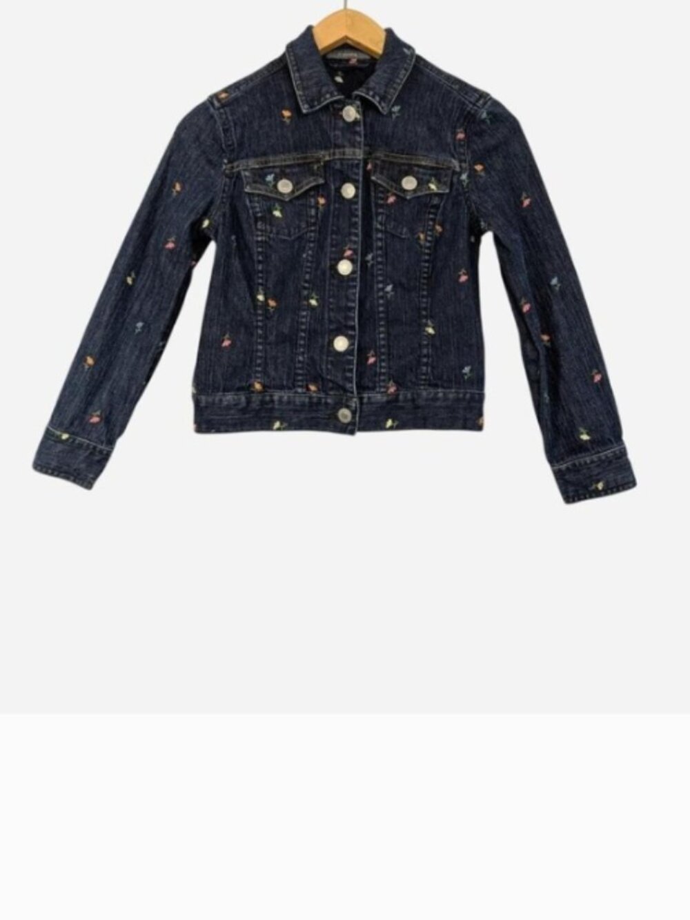 Liz Claiborne Dark Wash Embroidered Floral Denim Jacket Petite Small